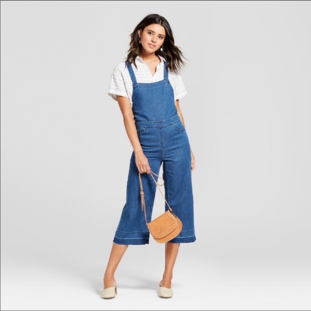 Universal thread denim cropped overalls 10 blue